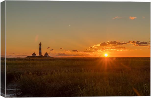 Westerhever lighthouse sunset Canvas Print by Thomas Schaeffer