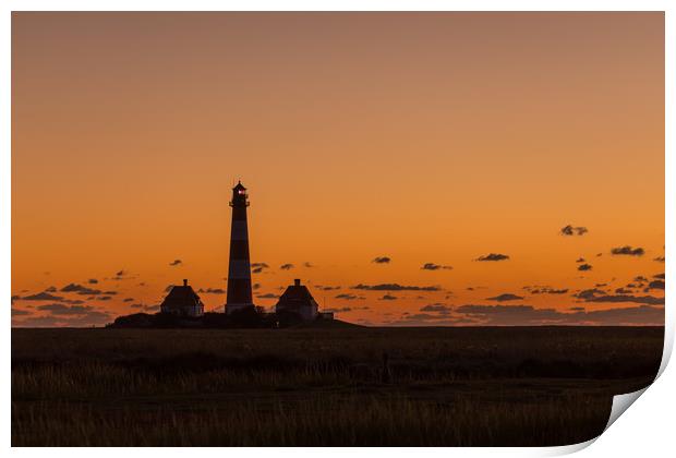 Westerhever lighthouse sunset Print by Thomas Schaeffer