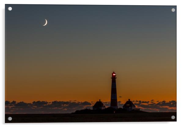 Westerhever lighthouse sunset Acrylic by Thomas Schaeffer