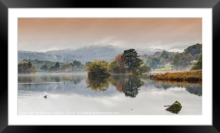 Rydal Water in the Autumn Mist Framed Mounted Print by George Hopkins