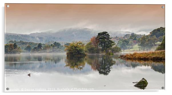Rydal Water in the Autumn Mist Acrylic by George Hopkins