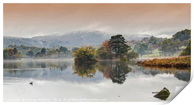 Rydal Water in the Autumn Mist Print by George Hopkins
