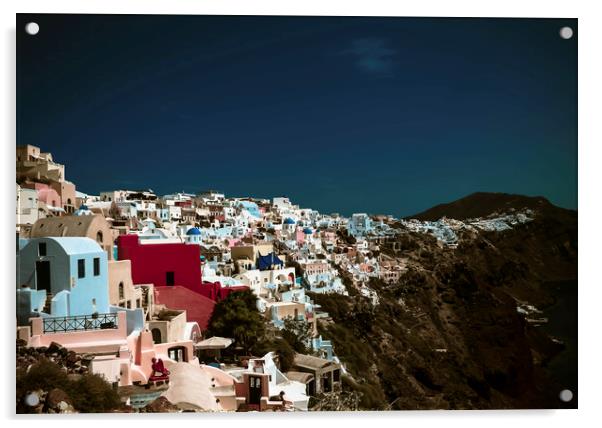 Santorini view, Greece, City on the rocks Acrylic by Larisa Siverina