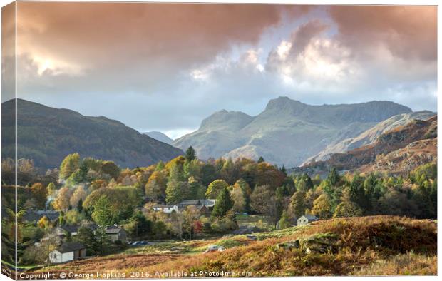Autumn Trees at Elterwater towards Lansdale Pikes Canvas Print by George Hopkins