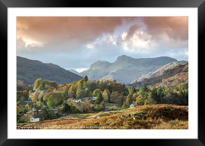Autumn Trees at Elterwater towards Lansdale Pikes Framed Mounted Print by George Hopkins