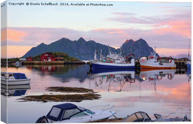 Bright Summer Night in the Lofoten Archipelago Canvas Print by Gisela Scheffbuch