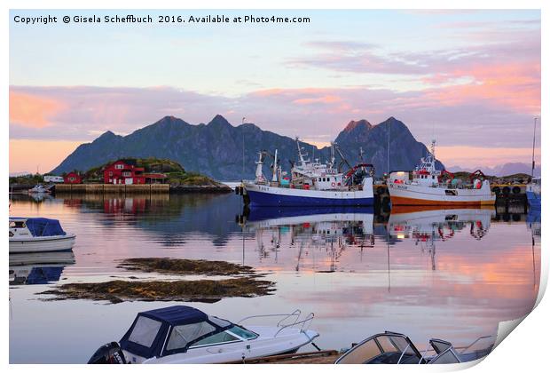 Bright Summer Night in the Lofoten Archipelago Print by Gisela Scheffbuch