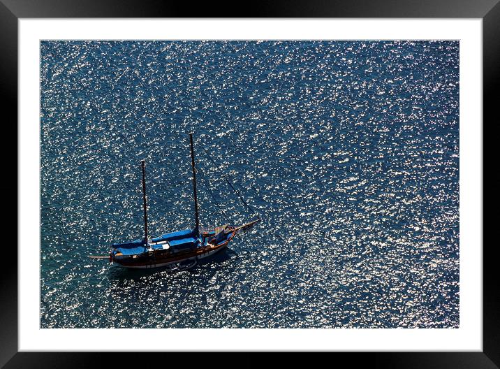 Yacht in the Mediterranean Sea Framed Mounted Print by Larisa Siverina