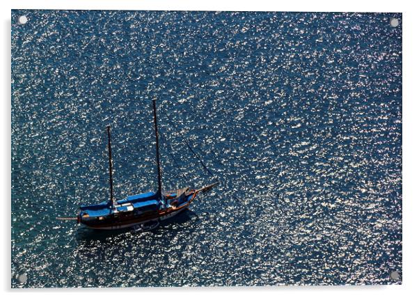 Yacht in the Mediterranean Sea Acrylic by Larisa Siverina