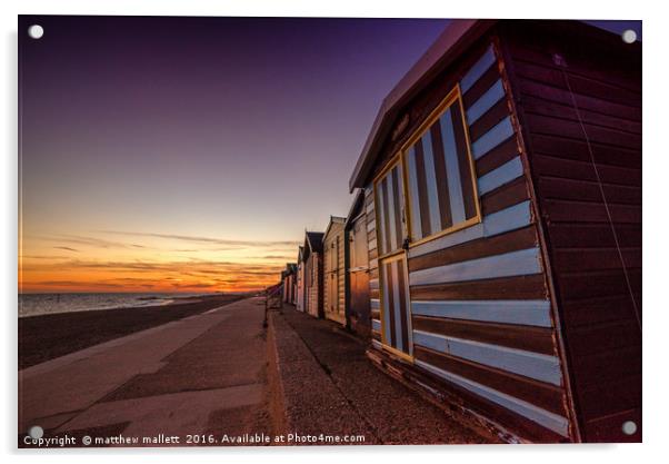 Golden Hour Clacton Beach Huts Acrylic by matthew  mallett