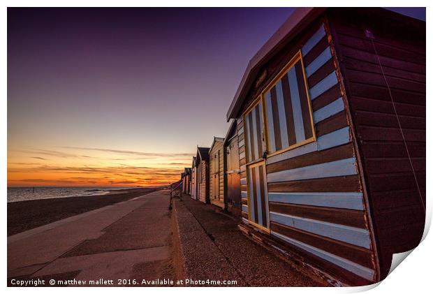 Golden Hour Clacton Beach Huts Print by matthew  mallett