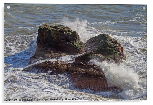 A Heavy Sea smashes the exposed rocks Acrylic by Brian Sandison
