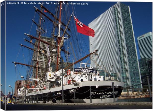 Tallship in Canary Wharf Canvas Print by Tom Wade-West
