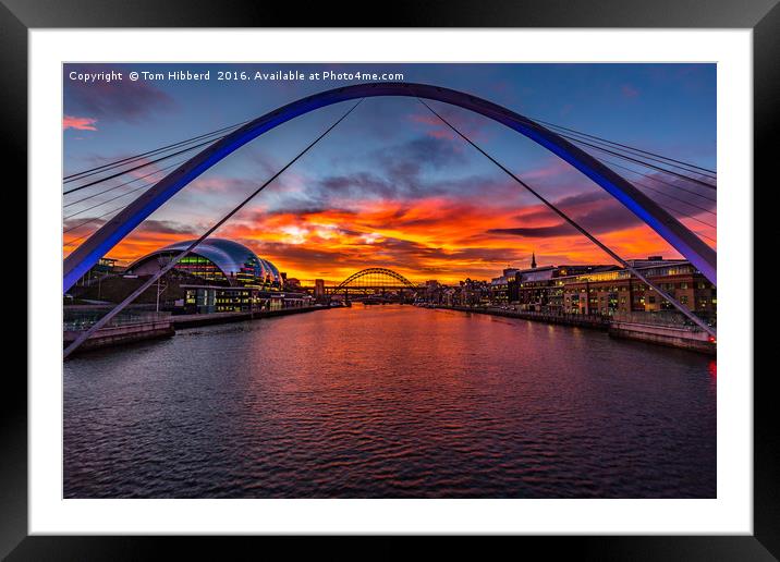 Fiery sunset over Tyne Bridges, Newcastle  Framed Mounted Print by Tom Hibberd