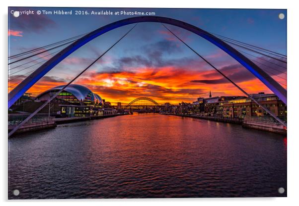 Fiery sunset over Tyne Bridges, Newcastle  Acrylic by Tom Hibberd