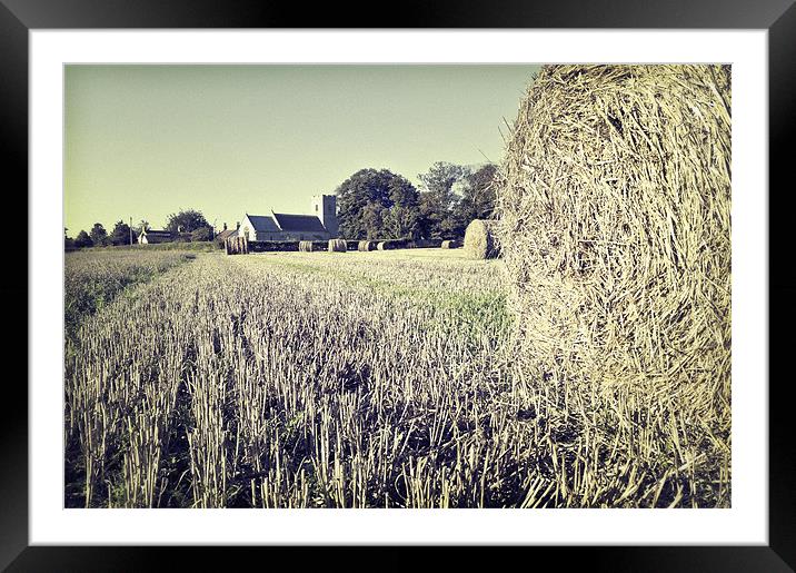 Hay Bales over Ormesby St. Michael church Framed Mounted Print by Stephen Mole