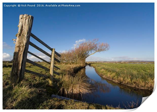 Gatepost and Ditch on the Somerset Levels Print by Nick Pound