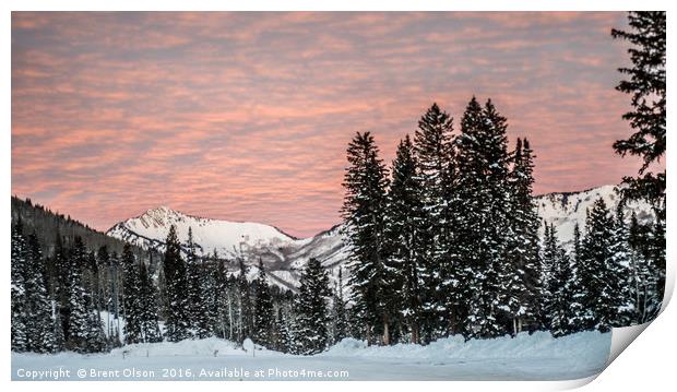 Winter Mountain Sunrise Print by Brent Olson