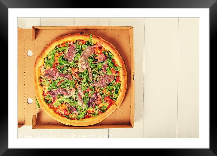 Italian Pizza With Green Fresh Rucola (Arugula), P Framed Mounted Print by Radu Bercan