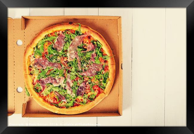 Italian Pizza With Green Fresh Rucola (Arugula), P Framed Print by Radu Bercan