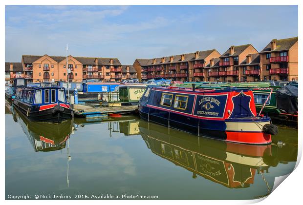 Narrowboats Hilperton Marina Staverton Wiltshire  Print by Nick Jenkins