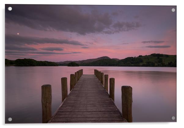 Sunrise at Rigg Wood Jetty, Coniston. Acrylic by Martin Appleby