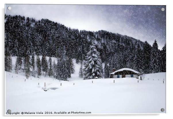 Lovely winter landscape in snow flurry  Acrylic by Melanie Viola