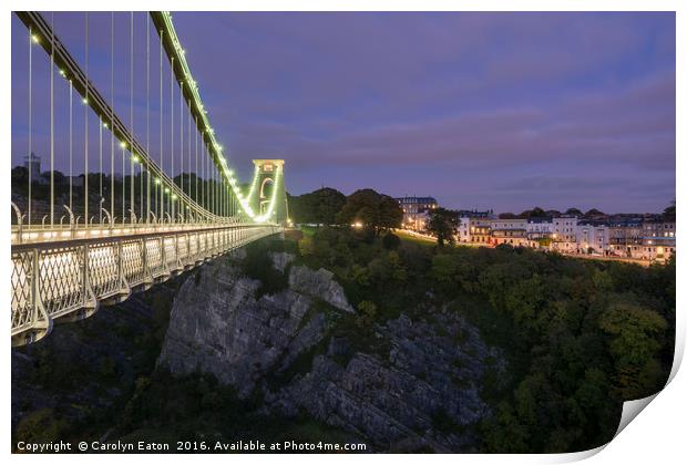 Clifton suspension Bridge at Night Print by Carolyn Eaton