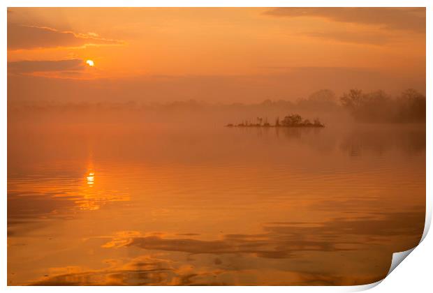 Earlswood Lakes Misty Sunrise, Warwickshire Print by Jonathan Smith