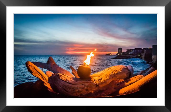   Sunset and fire Curacao views Framed Mounted Print by Gail Johnson