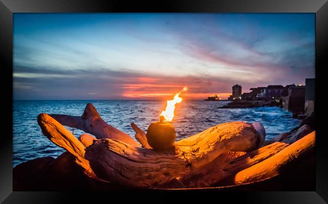   Sunset and fire Curacao views Framed Print by Gail Johnson