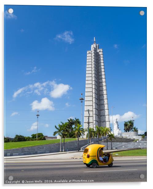Cocotaxi travels by the Jose Marti memorial Acrylic by Jason Wells