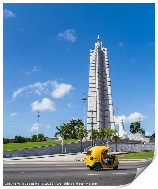 Cocotaxi travels by the Jose Marti memorial Print by Jason Wells