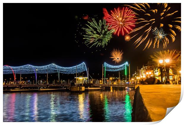   Fireworks Curacao Views Print by Gail Johnson