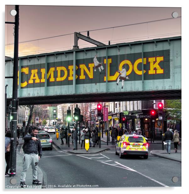 Camden Lock Railway bridge  Acrylic by Rob Hawkins