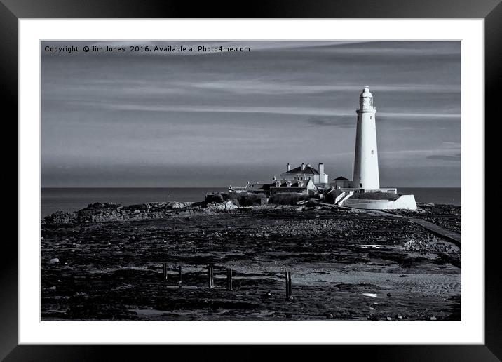 St Mary's Island in mono Framed Mounted Print by Jim Jones