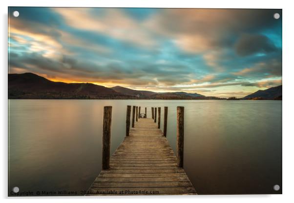 The sun sets over Derwent Water at Ashness Jetty Acrylic by Martin Williams