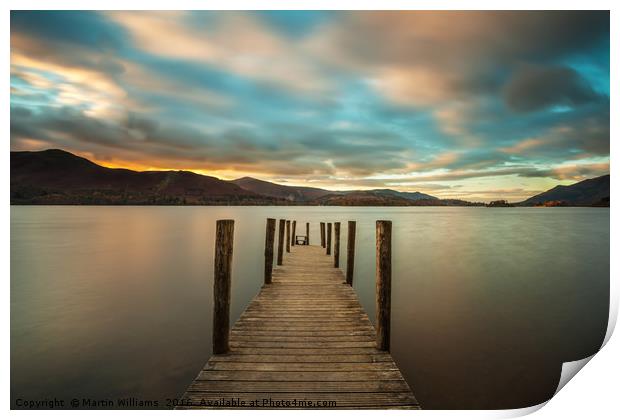 The sun sets over Derwent Water at Ashness Jetty Print by Martin Williams