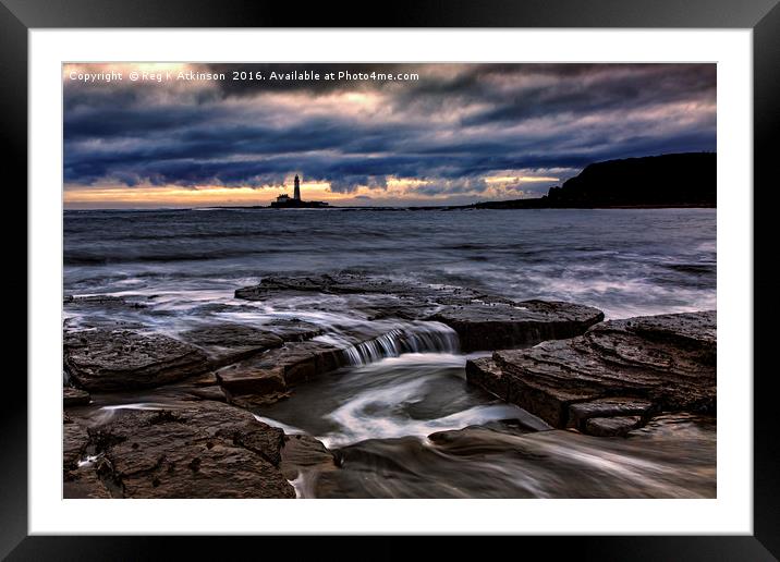 St Mary's Lighthouse From Old Hartley Framed Mounted Print by Reg K Atkinson