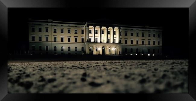 Oslo Palace on a cold, winter evening. Framed Print by Mike Evans