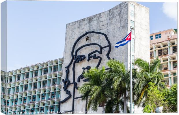 Che Guevara next to the Cuban flag Canvas Print by Jason Wells