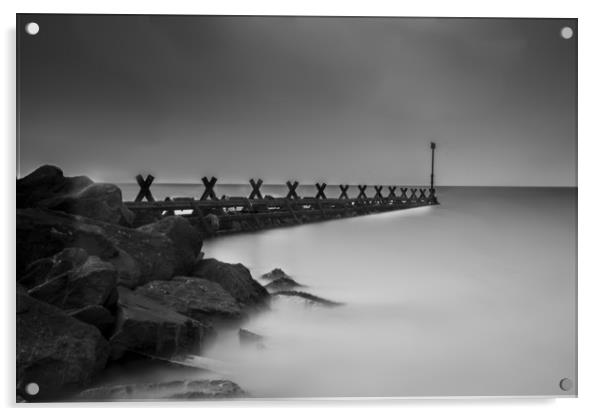 long exposure Aberaeron north beach black and whit Acrylic by Andrew chittock