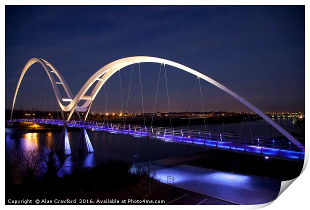 Night View of the Infinity Bridge, Stockton-on-Tee Print by Alan Crawford