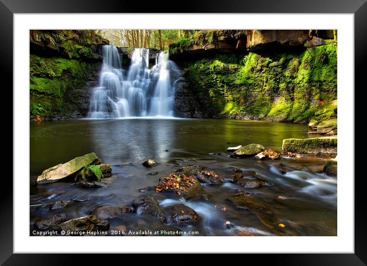 Goit Stock Cascade in Goit Stock Woodland Framed Mounted Print by George Hopkins