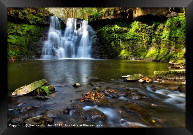 Goit Stock Cascade in Goit Stock Woodland Framed Print by George Hopkins