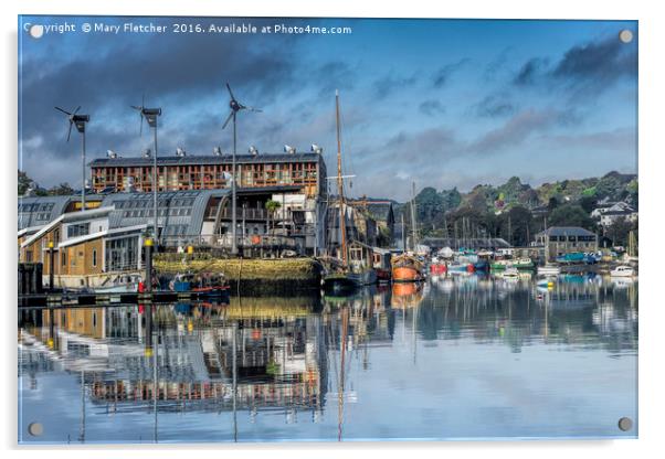 Penryn Reflections, Jubilee Wharf Acrylic by Mary Fletcher
