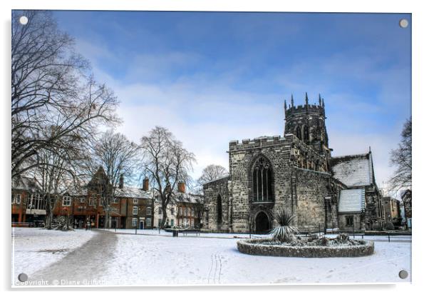 St Mary's in the Snow Acrylic by Diane Griffiths