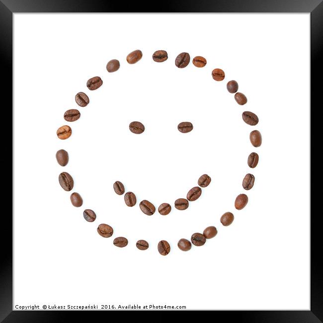 Smiling face emoticon made of coffee beans Framed Print by Łukasz Szczepański