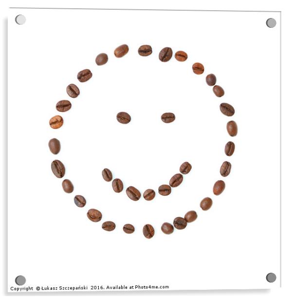 Smiling face emoticon made of coffee beans Acrylic by Łukasz Szczepański
