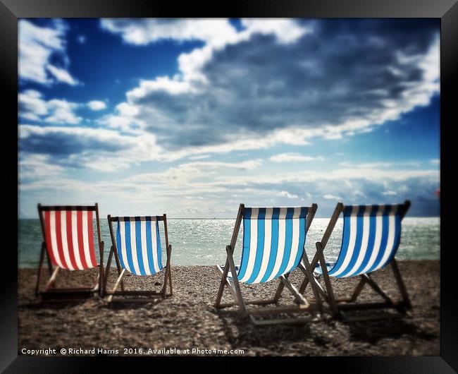 Four deckchairs on the beach at Brighton, East Sus Framed Print by Richard Harris